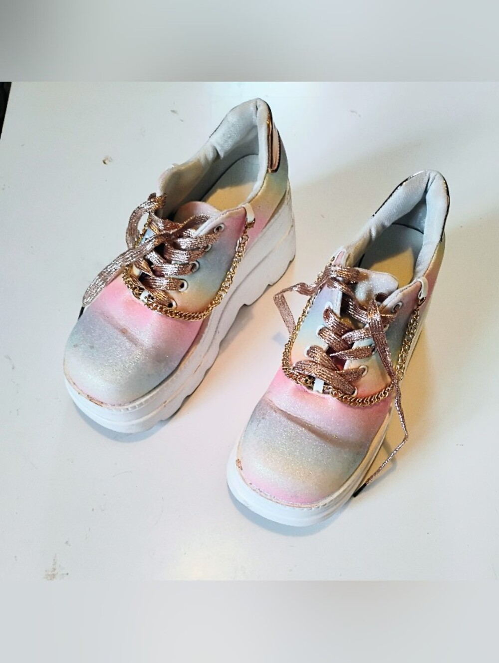 Dolls Kill Pastel Rainbow Platform Glitter Sneakers